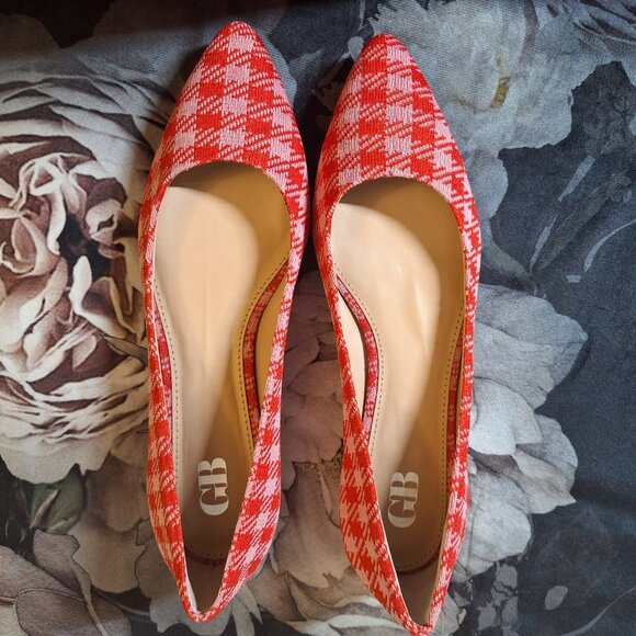 GIANNI BINI Women's Pink & Red Houndstooth Plaid Flats Size 8 1/2 - Picture 5 of 11